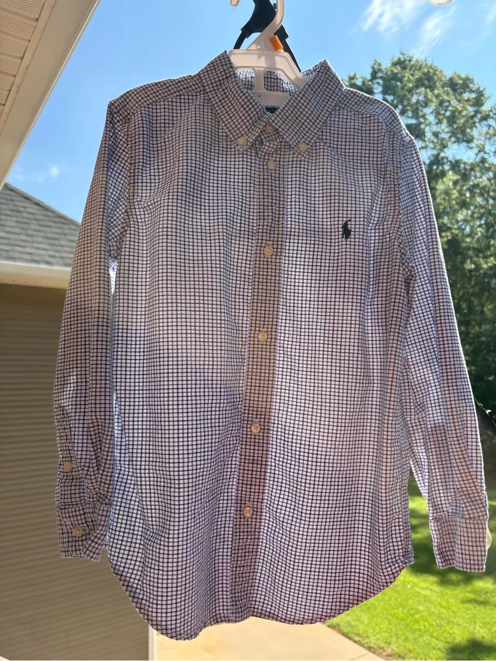 Ralph Lauren Blue & White Mini-Check Oxford Button-Down Shirt - Kids